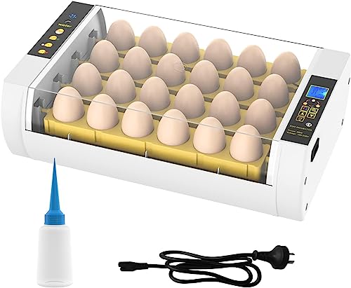 Multifunctional Poultry Incubator, 24 Eggs Automatic Incubator with Automatic Egg Turning, Temperature Control, LED Egg Candler Light, Humidity and Days Display for Hatching Chicken Quail Duck Eggs