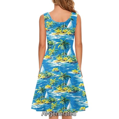 Image of Dreaweet Casual Sleeveless Dresses for Women Girls, Round Neck Tank Dresses with Pockets Summer Sundress Size XS-4XL