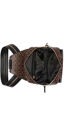 Image of Calvin Klein Women's Millie Backpack for Women - Vegan Leather Monogram Backpack, 2 Pockets, Brown /Khaki /Black, One Size