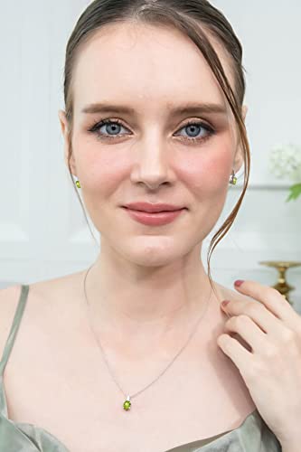 B. Brilliant Sterling Silver Peridot & Cubic Zirconia 8X6Mm Oval-Cut Pendant Necklace For Women Teen Girls #TOP1