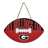 NCAA Georgia Bulldogs Best Fan's Football Shape Sign with Dog Bone Design, Sporty Fence Sign College Football Fan Waterproof Wooden Wall Sign Yard Decor Indoor & Outdoor with Team Logo!