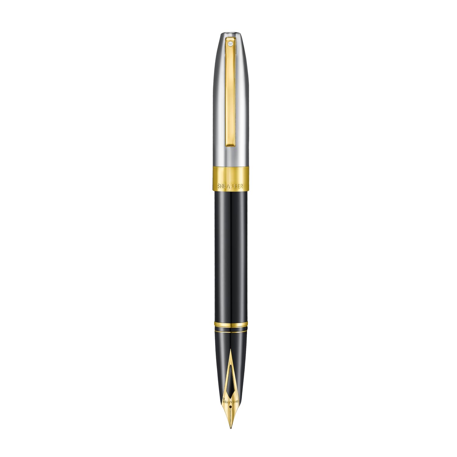 Sheaffer Legacy 9065 Füllfederhalter, zweifarbiger schwarzer Smoking-Medaillengewinner, 14 Karat PVD-Gold, mittlere eingelegte Feder, mit Ledertasche und luxuriöser Geschenkbox
