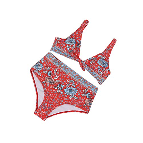 Biquíni floral com laço tipo push up, maiô de duas peças (vermelho/P)