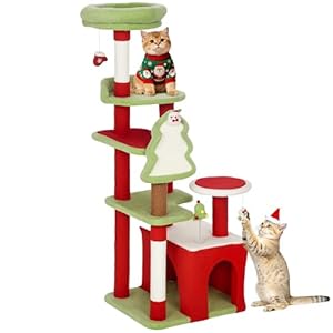 PawHut Kratzbaum, 120cm Weihnachts-Katzenturm mit 3 Sisal-Kratzpfosten, 2 Sitzstangen, Kondo, Plattformen und Spielzeug, mehrstufiges Kätzchen-Aktivitätszentrum mit Kratzbrett, grün