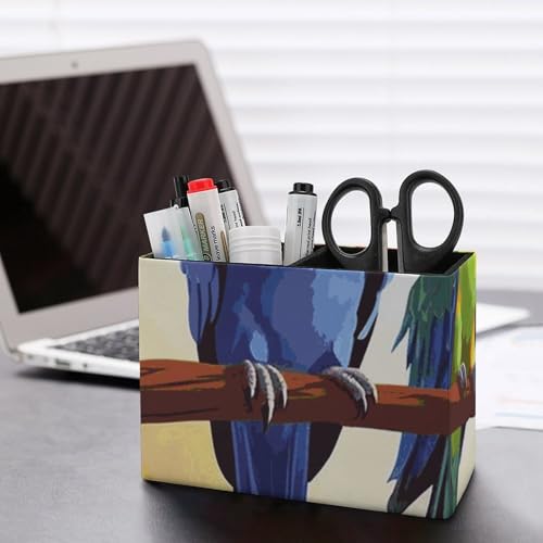 Porte-stylo en cuir à 2 compartiments perroquets colorés pour bureau - 6