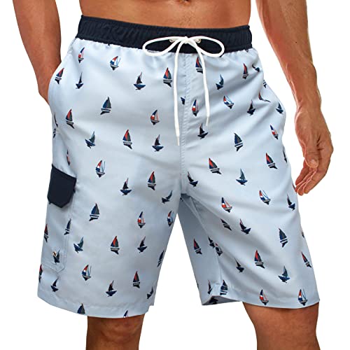 MEILONGER Mens Swim Trunks Quick Dry Bathing Suits Beach Board Shorts Swimming Swimwear with Mesh Lining and Pockets(Light Gray(Sailboat),M) - Image 3
