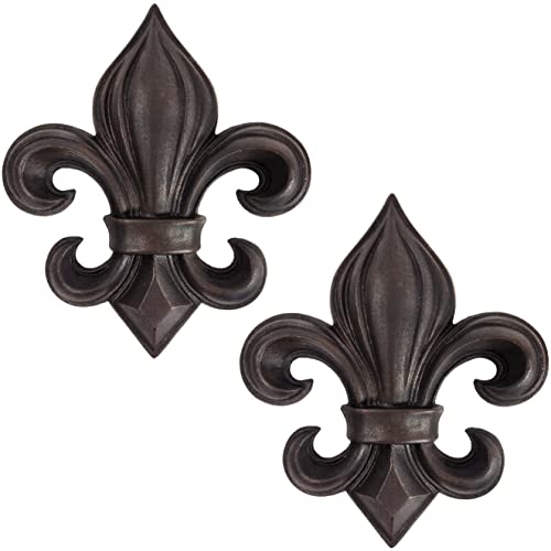 Lulu Decor, 14" Cast Iron Fleur De Lis Decoration Plaque, Perfect Wall decor for your living room and bed room (2 Pcs)