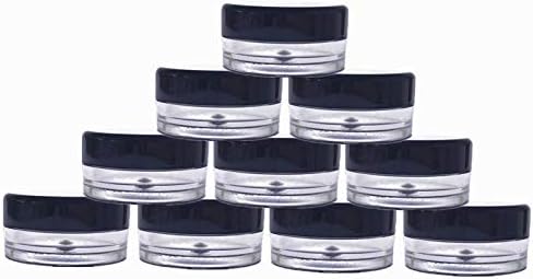 (50 Pieces, Black) 3gram/3ml Round Black Container Jars with Clear Screw Cap Lids for Lip Balms, Makeup Samples Makeup Eye Shadow Nails Powder Jewelry - BPA Free