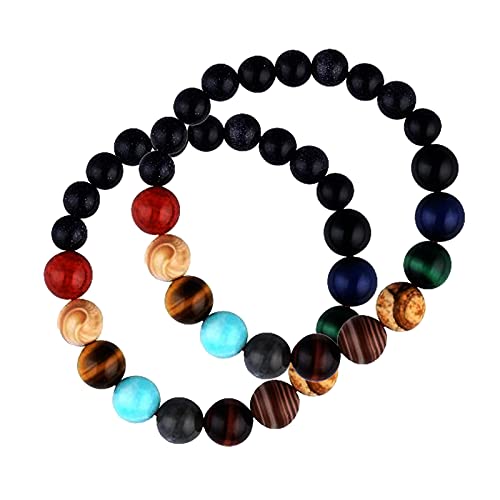 HHJY 2Pcs New Miniverse Bracelet, Solar System Bracelet, Volcanic Stone Bracelet, Guardian Star Meditation Relax Anxiety Natural Gemstone Beads Bracelets for Couples (Women & Men) Cover