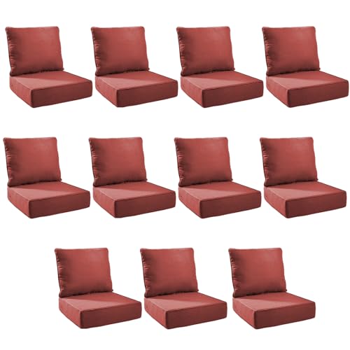 Image of Outdoor Cushion Set for Patio Furniture, UV Resistant, Water Resistant - 6 Inch Thick Foam Garden Cushions - 22x24 Inch Patio Seat Covers for Chair /Sofa /Couch | Red | 11-Pack |