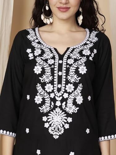Image of Short Kurti for Women for Jeans, Chikankari Kurtis for Ladies, Lakhnavi V- Neck Women's Tunic Design Kurta, Floral Kurtas & Tunics for Woman