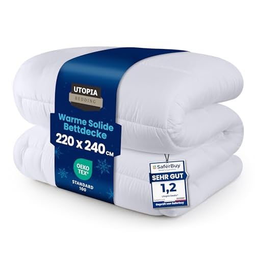 Utopia Bedding Bettdecke 220 x 240 cm - Warm Zudecke - 1950g Füllung - Gesteppte Steppdecke (Weiß, 220 x 240 cm)