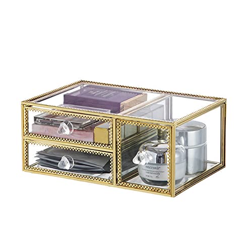 YUEHUA Organizador de maquillaje de vidrio para encimera de baño, organizador de cosméticos para cepillos, pintalabios, cuidado de la piel