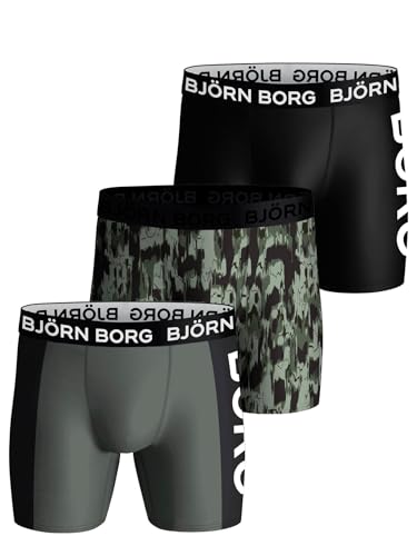 Image of Björn Borg Men's Performance Boxers 3-Pack – Sports Underwear with Moisture-Wicking Microfiber – Quick-Dry (UK, Alpha, XL, Regular, Regular, Black/Print/Grey)