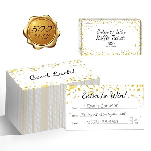 500 PCS Raffle Tickets, Enter to Luck Entry Form Cards with Space for Name, Email Address, Phone Number, Contest Cards for Raffles, Ballot Box, 50/50, Auction (3.5” x 2”)