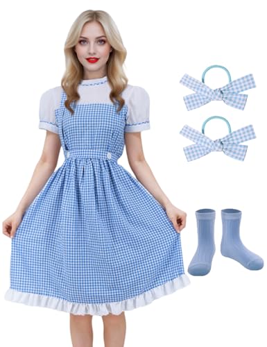 Cabeny Adult Blue Dress for Princess dorothy Costume Women Cute Costumes Set for Halloween Cosplay Dress Up Outfits CA054L
