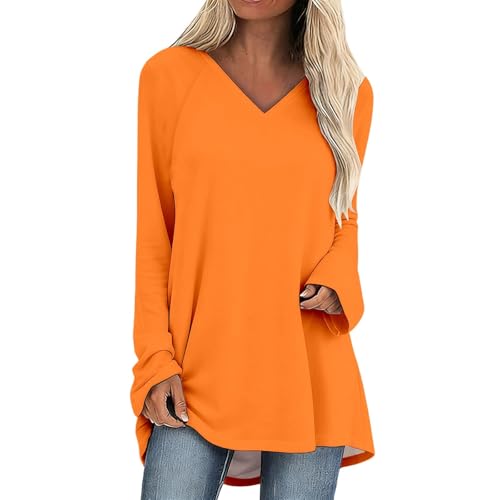 WWPPAION Long Sleeve Shirts for Women Lounge Cotton V Neck Casual Basic Blouse Flowy Loose Tunic Tops Beach Spring Fashion