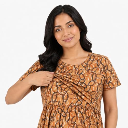 Image of Zero Clothing Feeding Dress for New Moms Casual Loungewear Ankle Length | Cotton Maternity Nighty | Zipless Feeding Dresses for Women | Pregnancy & Nursing Wear