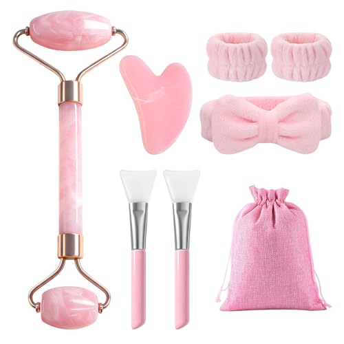 Flintronic Face Roller Gua Sha Set, 7pcs Gua Sha Roller Set, Face Roller Massage Tool for Facial, Eyes, Neck, Skin Care and Body Muscle Relaxing