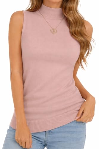 Image of Sleeveless Mock Neck Knit Tops for Women Slim Fit Turtleneck Sweater Vest Business Work Tank Pullover