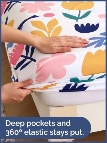 Image of Kids Queen Size Tulip Bed Sheets - 4 Piece Kids Tulip Sheet Set - Floral Garden Bedding - Ultra-Soft, Cute & Cozy - Breathable & Machine Washable - Vibrant Bed Set for Boys, Girls, Teens & Toddlers