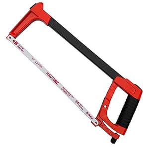 HAUTMEC 12 inch High-Tension Hacksaw With Blade Storage Heavy Duty Adjustable Hand Saw with 24 TPI Bi-Metal Hss Blade Professional Hack Saw For Metal, Steel Pipe, PVC, Wood Cutting