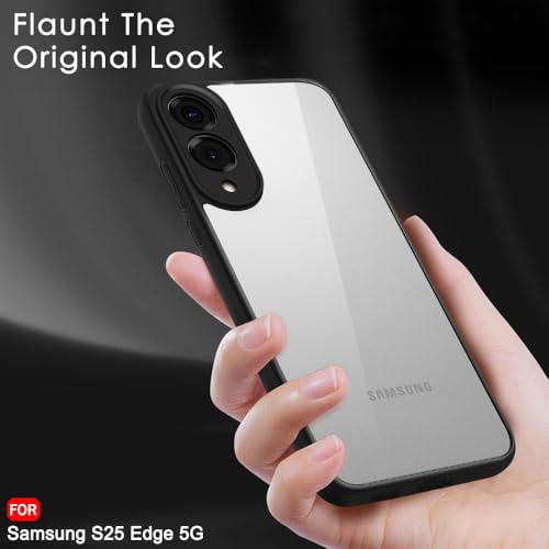 Image of TheGiftKart Hybrid Shockproof Back Cover Case for Samsung Galaxy S25 Edge 5G | Hard Back Cover Case for Samsung Galaxy S25 Edge 5G (PC & TPU, Transparent Clear Back, Black Sides)