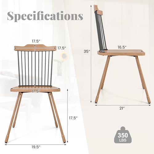 Giantex Windsor Dining Chairs Set of 4, Farmhouse Kitchen Chairs w/Spindle Back & Ergonomic Contoured Seat, Armless Accent Chairs with Metal Legs, Modern Side Chairs for Dining Room Living Room - Thumbnail 3