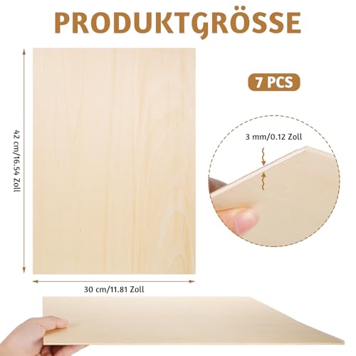 7 Stück A3 Sperrholzplatte 3mm, 42x30cm Holzplatte Lindenholz Brett Holz zum Basteln Dünne für Malen Brandmalerei Laserschnitt Bastelarbeiten