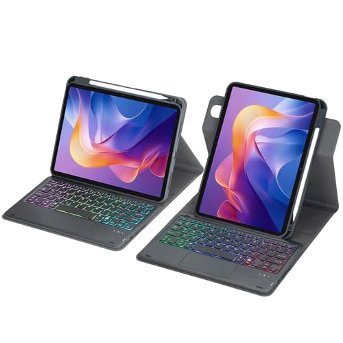 360 Degree Rotating Case Bluetooth Keyboard Case for Redmi Pad 2 (11.0") - Detachable Backlit Keyboard - TrackPad Mouse