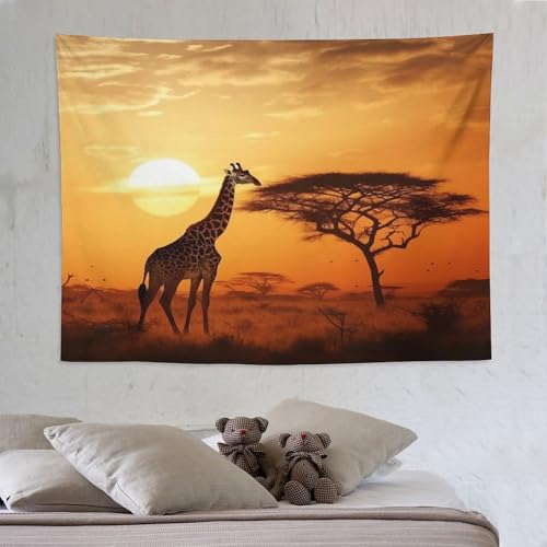 Tapisserie murale girafe grand format 150x200 tissu imprimé salon décoration rectangulaire