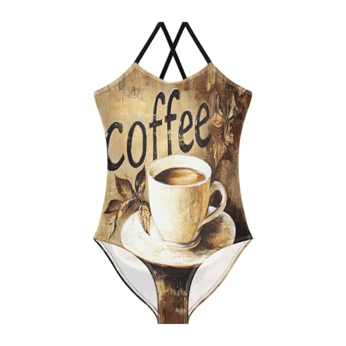 KLL Girl 1 Piecing Swimsuits Beach Swimwear Teen Bathing Suits for Girls 5-6T Coffee