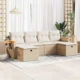 YuuSsea 6-TLG. Garten-Sofagarnitur, Beige Poly Rattan, Outdoor Möbel Set mit Kissen, Stauraum, UV-beständig, 110 kg Tragfähigkeit