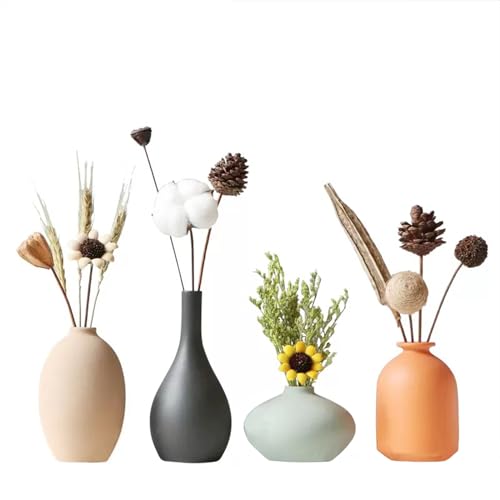 YAOBAOX Small Ceramic Vase Set of 4 for Modern Home Decor Minimalist Bohemian,Round Matte Vases for Dried Flowers&Pampas Grass Ceramic Decoration for Office,Shelf,Living Room,Bedroom,Entryway Decor