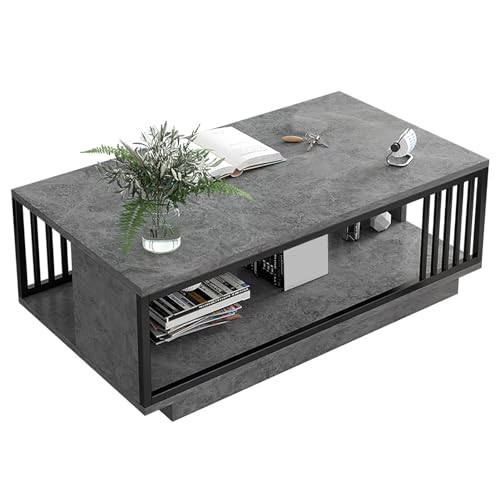 Table basse rectangulaire salon Cocoarm avec étagère bois et métal