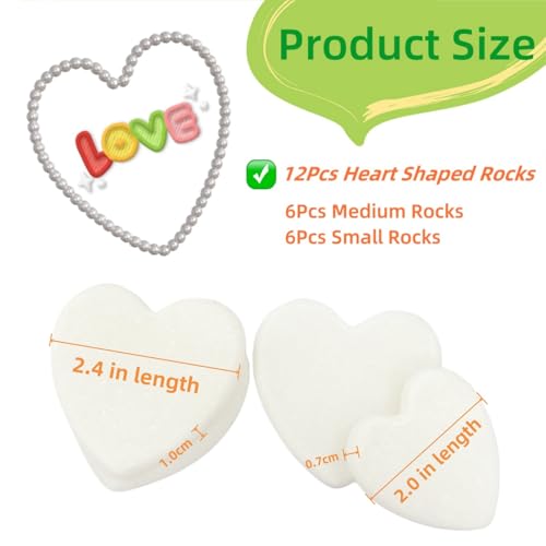 Lifetop 12PCS White Heart Shaped Rocks for Painting, Medium & Small Heart Rocks to Paint, 2.0/2.4in Flat Painting Stones,Smooth Kindness Rocks for Crafts, DIY,Garden Decoration,Holidays