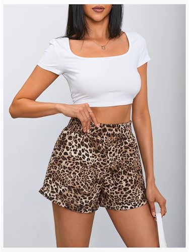 Image of MakeMeChic Women's Gingham Ruffle Lounge Shorts Elastic High Waist Pajamas Boxer Shorts