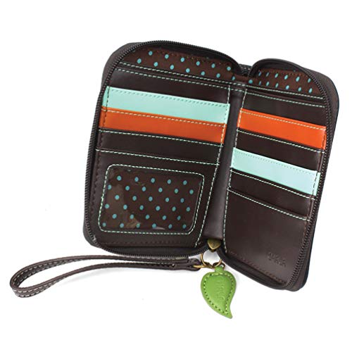 Image of CHALA Zip Around Wallet, Wristlet, 8 Credit Card Slots, Sturdy Pu Leather - Cactus - Navy