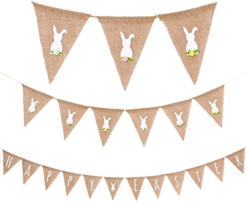 Amazon.com: Tatuo 2 Pcs Easter Banner Burlap Garland Banners Vintage ...