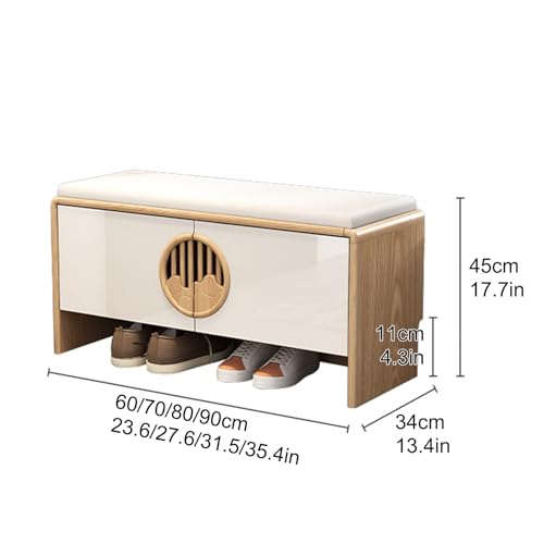 Banc à chaussures en bois avec coussin en cuir confortable pour entrée