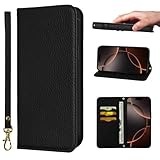 NanHou For iPhone 17 Pro Max ケース 手帳型 超繊皮 RFIDト 財布型 カバー 手帳型 耐衝撃 保護カバー 内蔵マグネット携帯カバー カードポケット スタンド機能 リストバンド に適した アイフォン 17 Pro Max - ﾌﾞﾗｯｸ