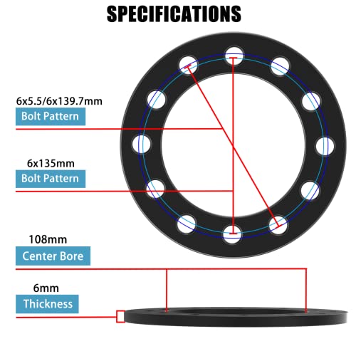 6x5.5 6x139.7 6x135 Universal Wheel Spacers 1/4" (6mm), 4PCS Forged Wheel Adapters for Chevy Silverado Suburban Tahoe/ GMC Sierra Savana Yukon/ Ford F150 Expedition/ Toyota Tacoma 4Runner FJ Cruiser