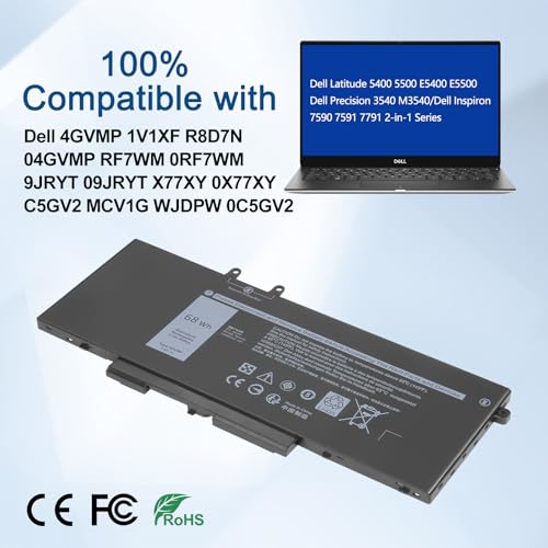 Batterie Dell Latitude 5400 4GVMP haute capacité 68Wh pour PC portable