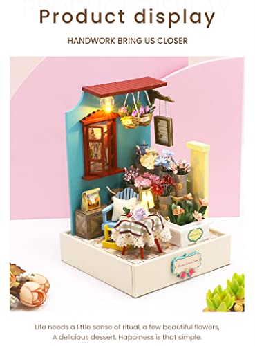 Image of Flever Dollhouse Miniature DIY House Kit Creative Room with Furniture for Romantic Artwork Gift (Flower Leisure Time)