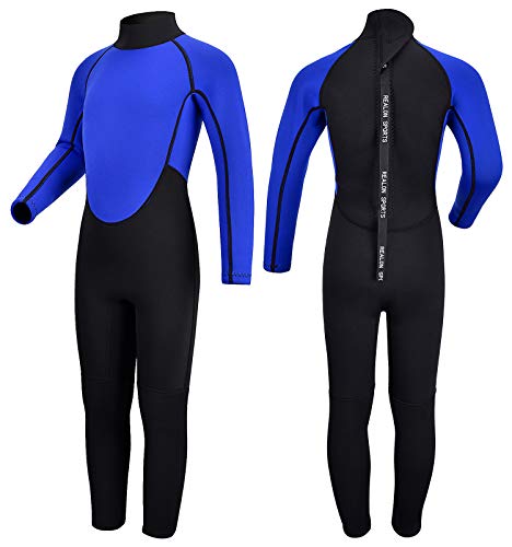 Kids 3mm Neoprene One Piece Thermal Wetsuit Shorty - Boys & Girls 2mm Warm Full Long Sleeve Cover for Toddler, Child, Junior & Youth Swim, Surf & Dive