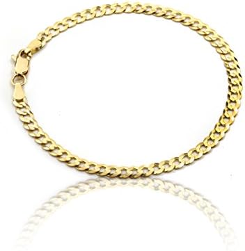 Floreo 10k Yellow Gold 4mm Solid Curb Cuban Chain Ankle Bracelet Anklet for Women and Girls, 11 Inch