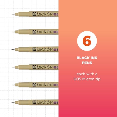 Image of Sakura 50034 6-Piece Pigma Micron-005 Ink Pen Set, 0.20mm, Black