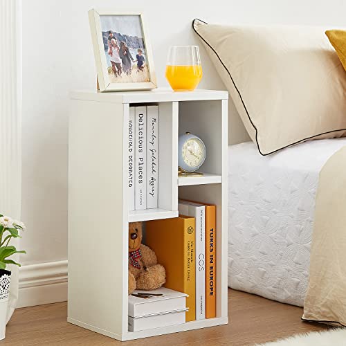 Vecelo Small Bookcase, 2 Tier Bookshelf With Height Difference Shelves For Hardbacks, 3 Cube Floor Standing Unit, Horizontal Available, White #TOP19