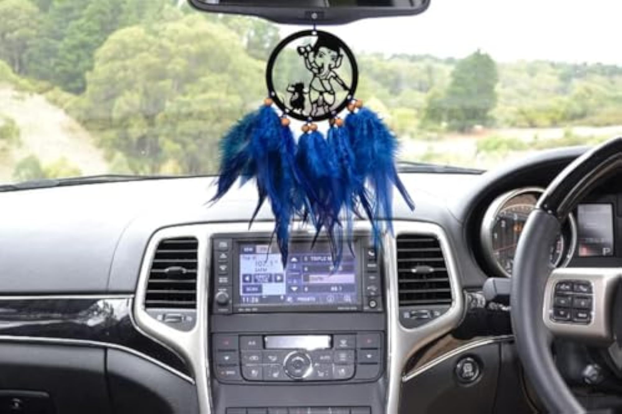 Round Ganesh Dream Catcher for Car & Wall Hanging, Blue Theme