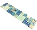 Hominter Tile Sample 3 x 12 Inches: Blue and White Glass Tile, Resin Shell Tile Beach Style House, Perfect for Kitchen Backsplash and Bathroom Shower and Accent Wall GW3BLY114